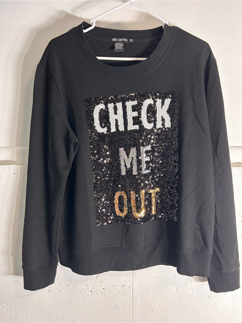 Miss Chievous Black Sequin 'Check Me Out' Crewneck Sweater